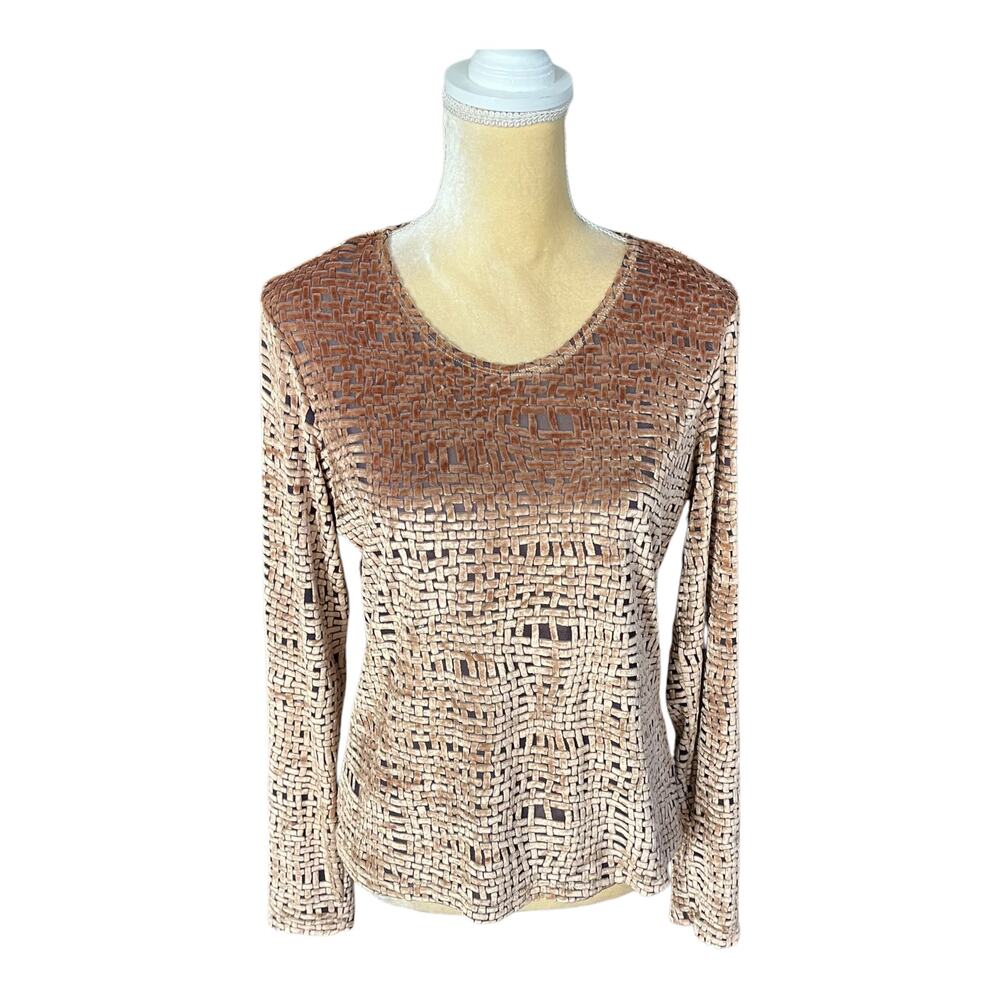 Khera Vintage Womens Vintage Top Shirt Burnout Velvet Size 3 Medium Large Gold